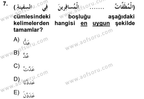 Arapça 2 Dersi 2012 - 2013 Yılı (Vize) Ara Sınavı 7. Soru
