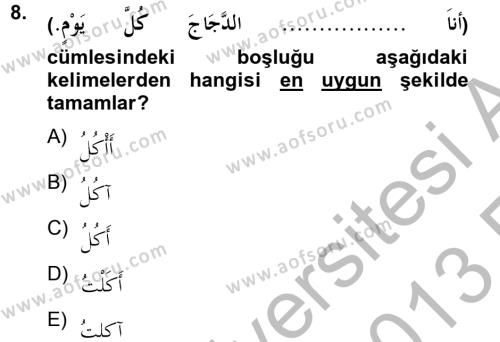 Arapça 2 Dersi 2012 - 2013 Yılı (Vize) Ara Sınavı 8. Soru