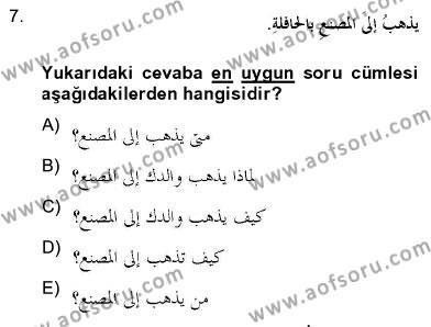 Arapça 2 Dersi 2012 - 2013 Yılı (Final) Dönem Sonu Sınavı 7. Soru