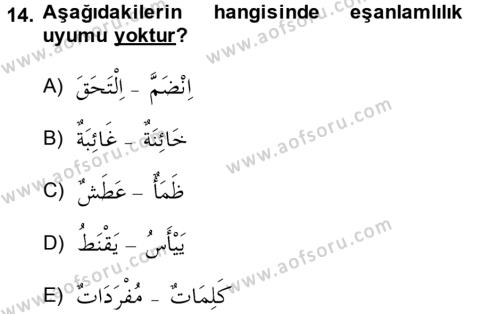 Arapça 2 Dersi 2013 - 2014 Yılı (Vize) Ara Sınavı 14. Soru