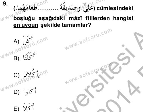 Arapça 2 Dersi 2013 - 2014 Yılı (Vize) Ara Sınavı 9. Soru