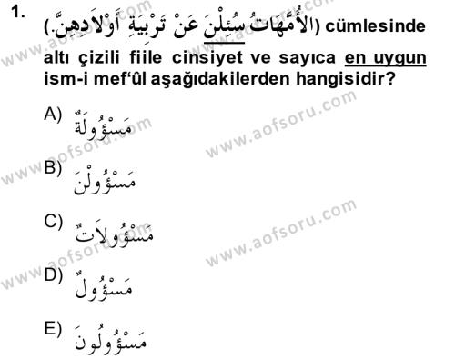 Arapça 2 Dersi 2013 - 2014 Yılı (Final) Dönem Sonu Sınavı 1. Soru