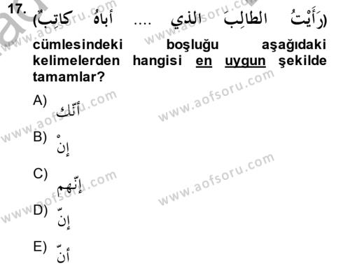 Arapça 2 Dersi 2013 - 2014 Yılı (Final) Dönem Sonu Sınavı 17. Soru