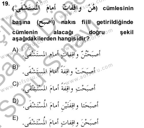 Arapça 2 Dersi 2013 - 2014 Yılı (Final) Dönem Sonu Sınavı 19. Soru