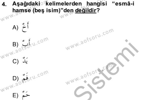 Arapça 2 Dersi 2013 - 2014 Yılı (Final) Dönem Sonu Sınavı 4. Soru