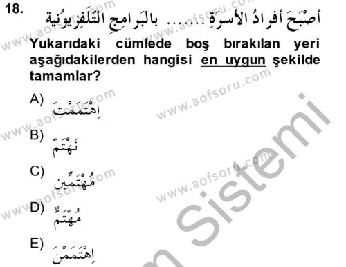Arapça 2 Dersi 2014 - 2015 Yılı (Final) Dönem Sonu Sınavı 18. Soru
