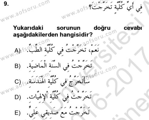 Arapça 2 Dersi 2016 - 2017 Yılı (Final) Dönem Sonu Sınavı 9. Soru