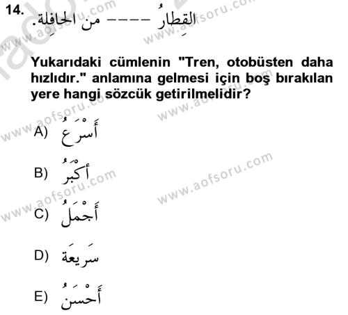 Arapça 2 Dersi 2020 - 2021 Yılı Yaz Okulu Sınavı 14. Soru