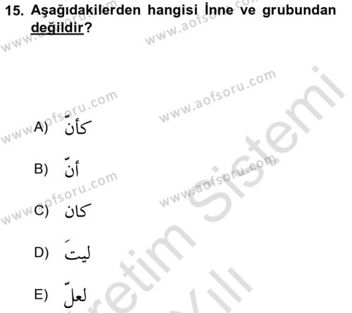 Arapça 2 Dersi 2020 - 2021 Yılı Yaz Okulu Sınavı 15. Soru