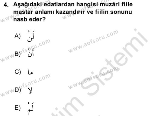 Arapça 2 Dersi 2020 - 2021 Yılı Yaz Okulu Sınavı 4. Soru