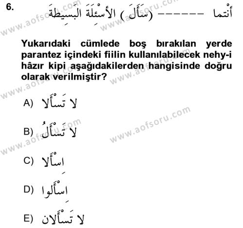 Arapça 2 Dersi 2021 - 2022 Yılı (Vize) Ara Sınavı 6. Soru