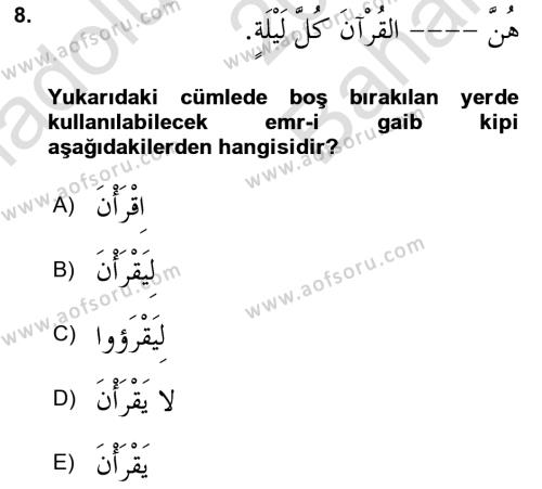 Arapça 2 Dersi 2021 - 2022 Yılı (Vize) Ara Sınavı 8. Soru
