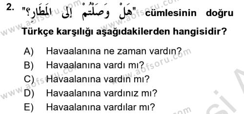 Arapça 2 Dersi 2021 - 2022 Yılı (Final) Dönem Sonu Sınavı 2. Soru