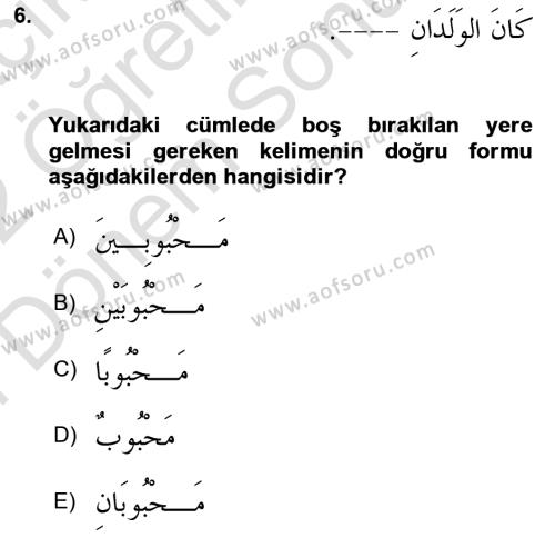 Arapça 2 Dersi 2021 - 2022 Yılı (Final) Dönem Sonu Sınavı 6. Soru