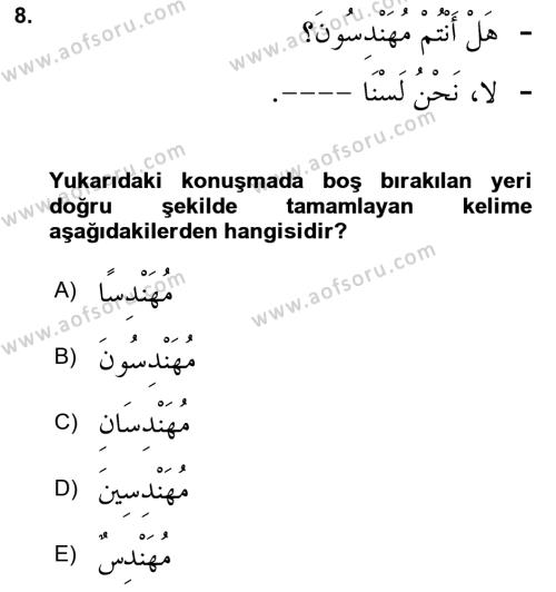 Arapça 2 Dersi 2021 - 2022 Yılı (Final) Dönem Sonu Sınavı 8. Soru