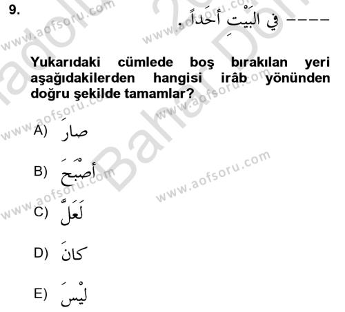 Arapça 2 Dersi 2021 - 2022 Yılı (Final) Dönem Sonu Sınavı 9. Soru
