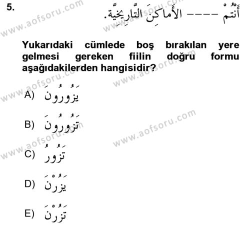 Arapça 2 Dersi 2021 - 2022 Yılı Yaz Okulu Sınavı 5. Soru