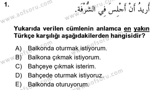Arapça 2 Dersi 2022 - 2023 Yılı Yaz Okulu Sınavı 1. Soru