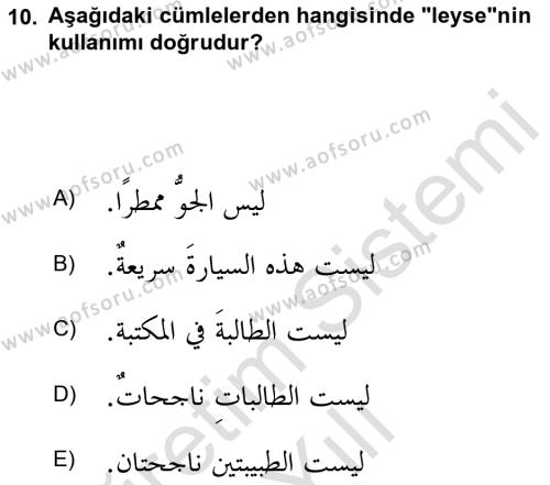 Arapça 2 Dersi 2022 - 2023 Yılı Yaz Okulu Sınavı 10. Soru