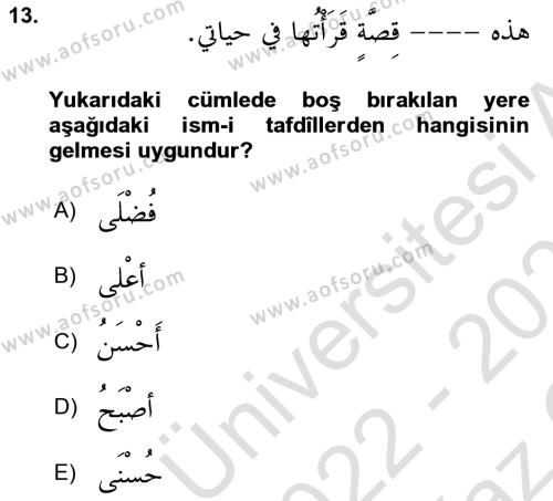 Arapça 2 Dersi 2022 - 2023 Yılı Yaz Okulu Sınavı 13. Soru