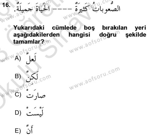 Arapça 2 Dersi 2022 - 2023 Yılı Yaz Okulu Sınavı 16. Soru