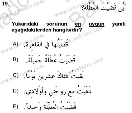 Arapça 2 Dersi 2023 - 2024 Yılı (Vize) Ara Sınavı 19. Soru