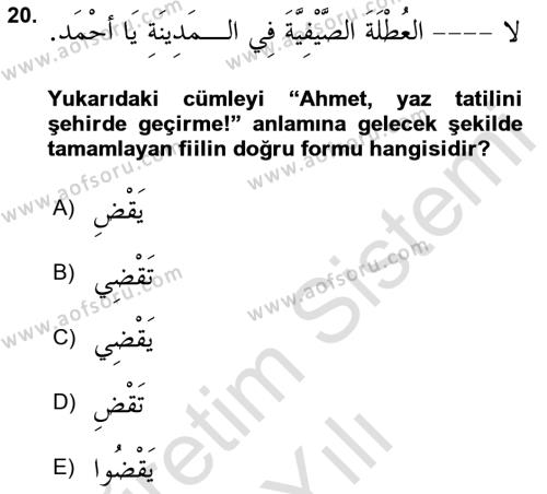 Arapça 2 Dersi 2023 - 2024 Yılı (Vize) Ara Sınavı 20. Soru
