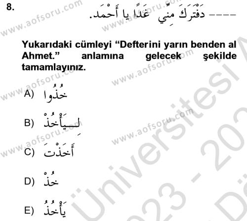 Arapça 2 Dersi 2023 - 2024 Yılı (Vize) Ara Sınavı 8. Soru