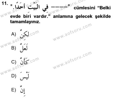 Arapça 2 Dersi 2023 - 2024 Yılı (Final) Dönem Sonu Sınavı 11. Soru