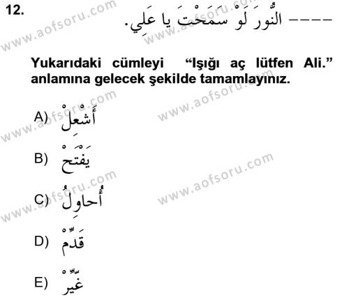 Arapça 2 Dersi 2023 - 2024 Yılı (Final) Dönem Sonu Sınavı 12. Soru