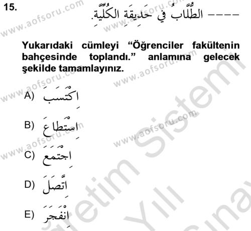 Arapça 2 Dersi 2023 - 2024 Yılı (Final) Dönem Sonu Sınavı 15. Soru