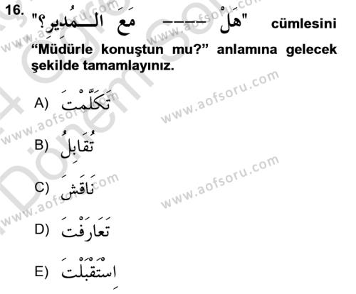 Arapça 2 Dersi 2023 - 2024 Yılı (Final) Dönem Sonu Sınavı 16. Soru