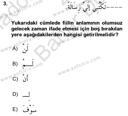 Arapça 2 Dersi 2023 - 2024 Yılı (Final) Dönem Sonu Sınavı 3. Soru
