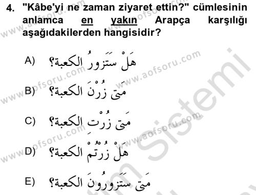 Arapça 2 Dersi 2023 - 2024 Yılı (Final) Dönem Sonu Sınavı 4. Soru