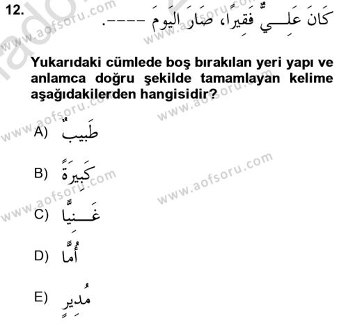 Arapça 2 Dersi 2023 - 2024 Yılı Yaz Okulu Sınavı 12. Soru