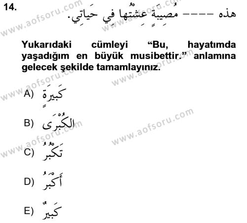 Arapça 2 Dersi 2023 - 2024 Yılı Yaz Okulu Sınavı 14. Soru