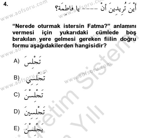 Arapça 2 Dersi 2023 - 2024 Yılı Yaz Okulu Sınavı 4. Soru