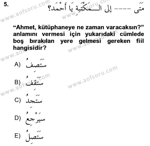 Arapça 2 Dersi 2023 - 2024 Yılı Yaz Okulu Sınavı 5. Soru