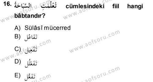Arapça 3 Dersi 2013 - 2014 Yılı (Vize) Ara Sınavı 16. Soru