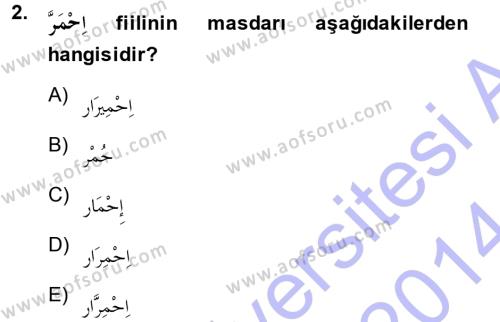 Arapça 3 Dersi 2013 - 2014 Yılı (Vize) Ara Sınavı 2. Soru