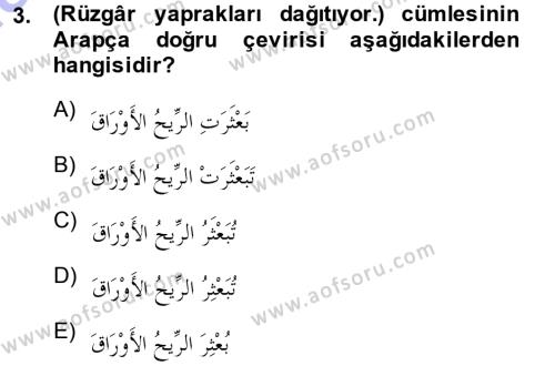 Arapça 3 Dersi 2013 - 2014 Yılı (Vize) Ara Sınavı 3. Soru