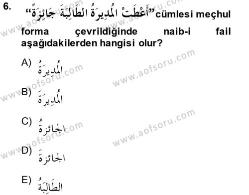 Arapça 3 Dersi 2014 - 2015 Yılı (Final) Dönem Sonu Sınavı 6. Soru