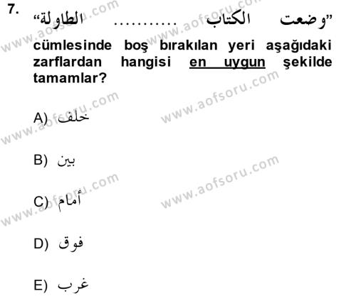 Arapça 3 Dersi 2014 - 2015 Yılı (Final) Dönem Sonu Sınavı 7. Soru
