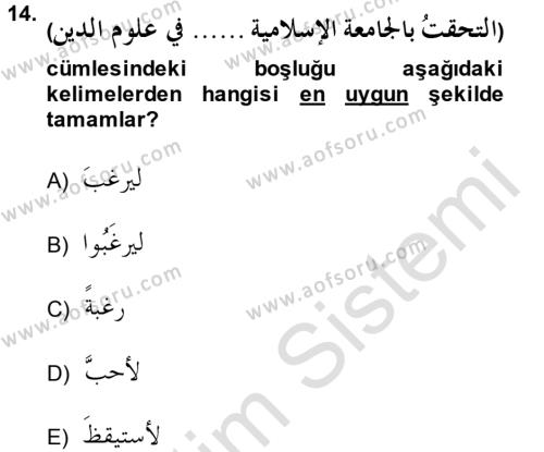 Arapça 3 Dersi 2014 - 2015 Yılı Tek Ders Sınavı 14. Soru