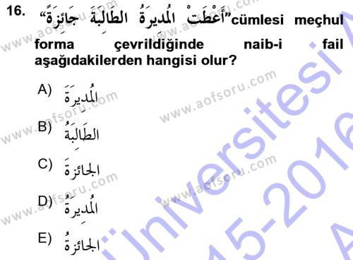 Arapça 3 Dersi 2015 - 2016 Yılı (Vize) Ara Sınavı 16. Soru