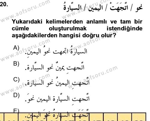 Arapça 3 Dersi 2015 - 2016 Yılı (Vize) Ara Sınavı 20. Soru