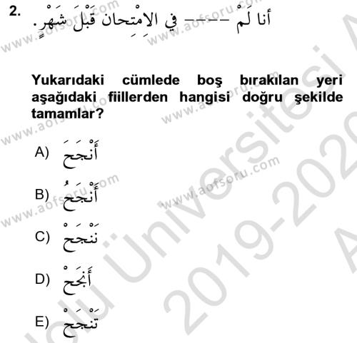 Arapça 3 Dersi 2019 - 2020 Yılı (Vize) Ara Sınavı 2. Soru