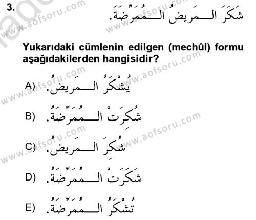 Arapça 3 Dersi 2020 - 2021 Yılı Yaz Okulu Sınavı 3. Soru