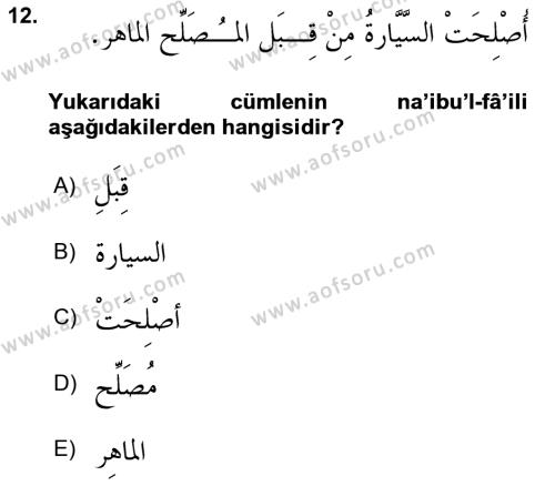 Arapça 3 Dersi 2021 - 2022 Yılı (Vize) Ara Sınavı 12. Soru