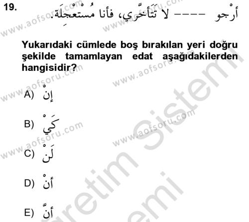 Arapça 3 Dersi 2021 - 2022 Yılı (Vize) Ara Sınavı 19. Soru